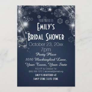 Convite Tema de Chuva de Noiva de Inverno Azul e Branco