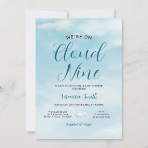 Convite Tema de Chuvada de Bebê Nove Nuvens Céu Azul Elega