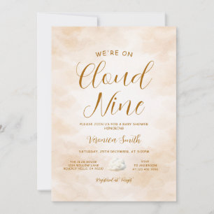 Convite Tema de Chuvave de Bebê Elegante Bege Nove