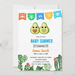 Convite tema de chuveiro azul da festa do abacate