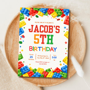 Convite Tema de Construção de Blocos de Aniversário Infant