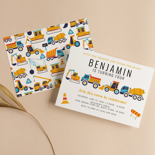 Convite Tema de Construção Festa de Bombeiros de Aniversár (Criador carregado)