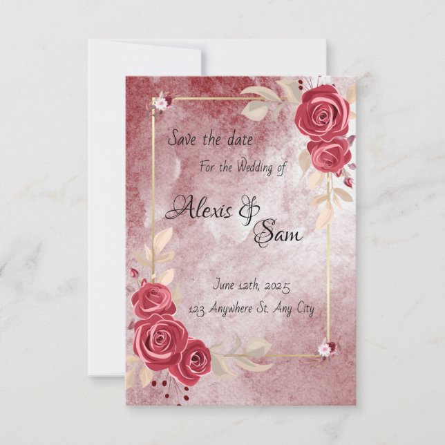 Convite tema de cor grená em vermelho escuro (Frente)