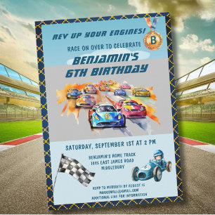 Convite *Tema de Corrida de Carros Automóveis para Festa d