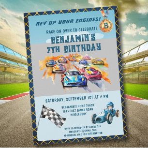 Convite *Tema de Corrida de Carros Automóveis para Festa d
