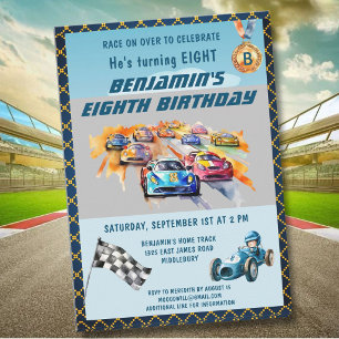 Convite Tema de Corrida de Carros de Menino para Festa de 