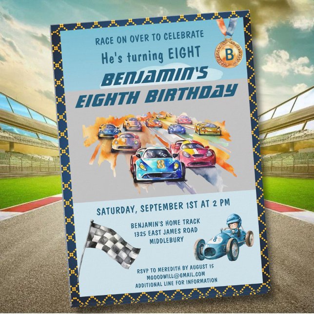 Convite Tema de Corrida de Carros de Menino para Festa de  (Criador carregado)