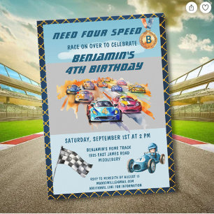 Convite *Tema de Corrida de Carros para Festa de 4 Anos