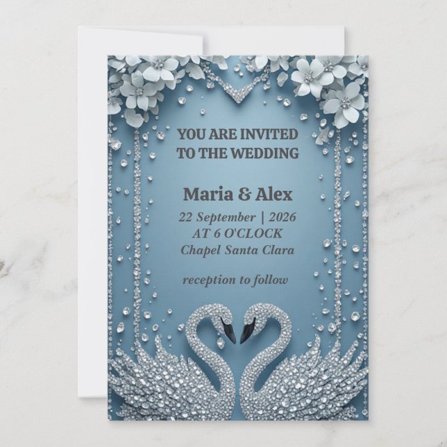 Convite Tema de Decoração de Casamento Casal Cisne Azul 💍 (Frente)