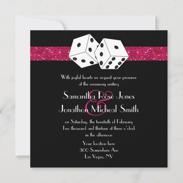 Convite Tema de Dice de Casamento de Las Vegas Faux Glitte (Frente)