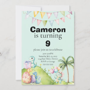 Convite Tema de Dinossauros para Aniversário Fundo Azul Cr