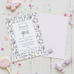 Convite Tema de Doce Aniversário de 1 Ano da Doce Pequena
