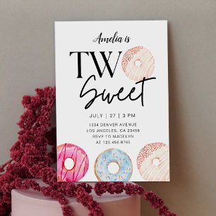 Convite Tema de Dois Donuts Doces para Festa de 2º Anivers