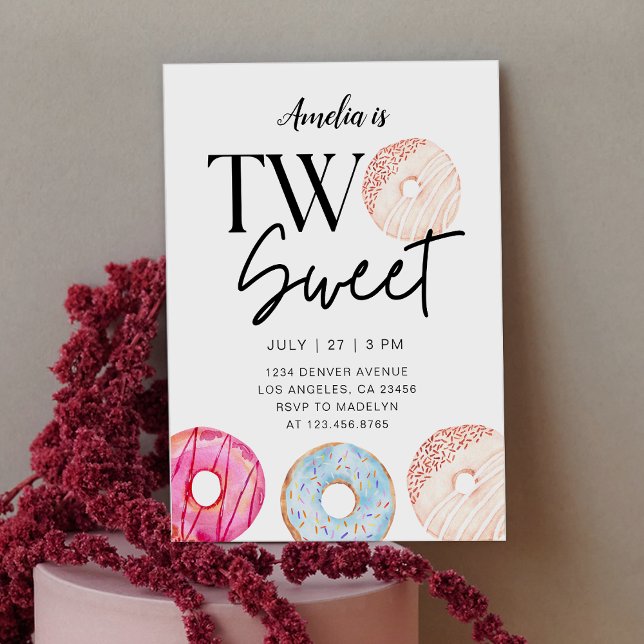 Convite Tema de Dois Donuts Doces para Festa de 2º Anivers (Criador carregado)