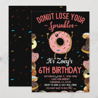 Convite Tema de Donut para Aniversário de 6 anos Citação D