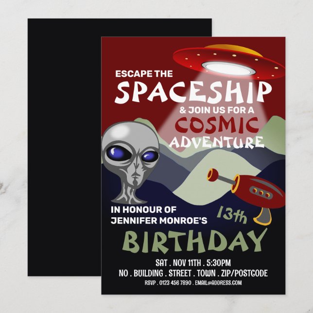 Convite Tema de espaçamento de alienígena, Sala de Fuga, F (Frente/Verso)