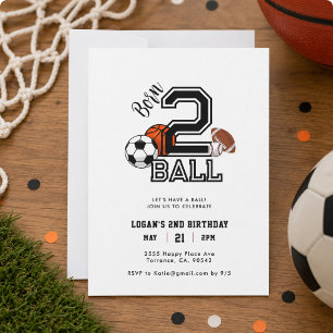 Convite Tema de esportes Born 2 Ball Festa de 2 anos de me