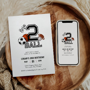 Convite Tema de esportes Born 2 Ball para festa de 2 anos 