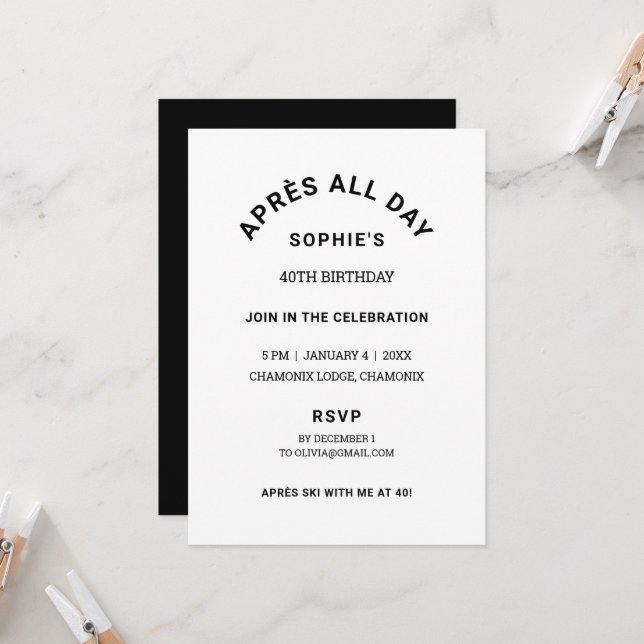 Convite Tema de Esqui do aniversário de 40 anos de Inverno (Frente/Verso In Situ)