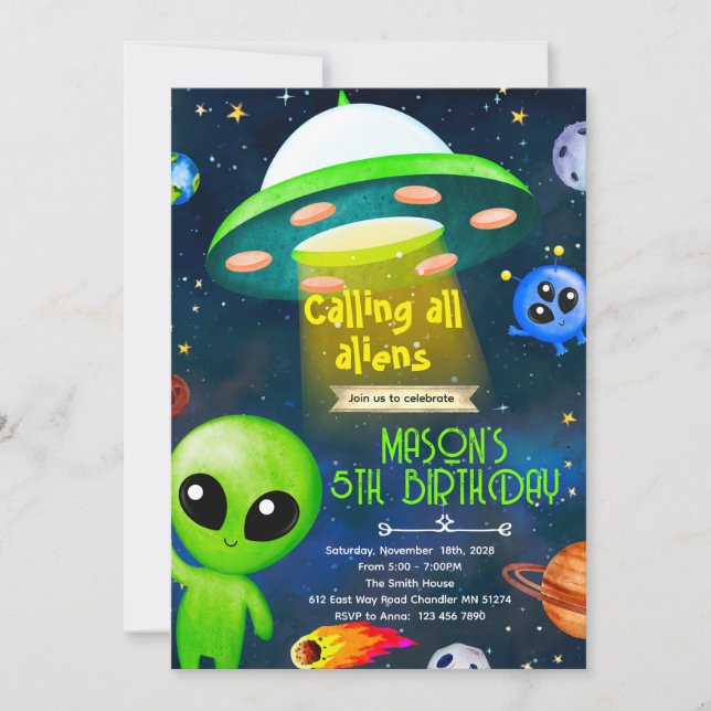 convite tema de festa alienígena (Frente)