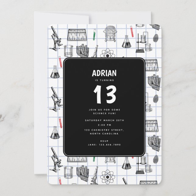 Convite Tema de Festa de aniversário Cientista de Química  (Frente)