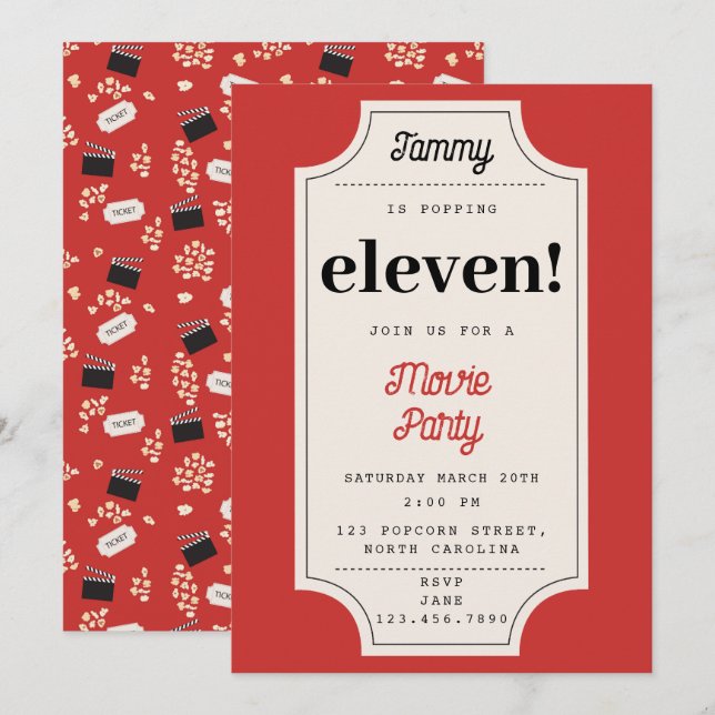 Convite Tema de Festa de aniversário de Ficheiro de Filme  (Frente/Verso)