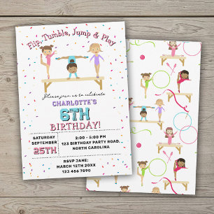 Convite Tema de Festa de aniversário de Garotas de ginásti