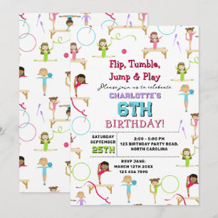 Convite Tema de Festa de aniversário de Garotas de ginásti