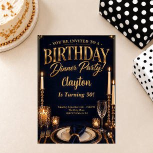 Convite Tema de Festa de Aniversário de Noite de Jantar Fo