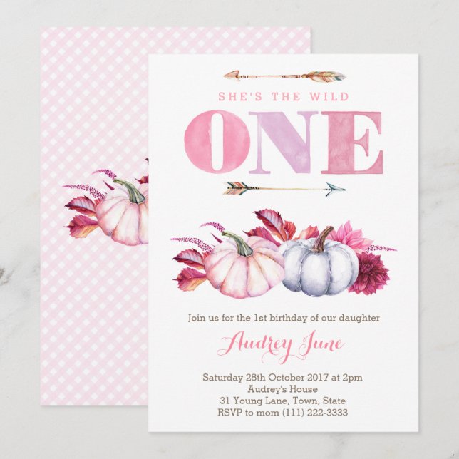 Convite Tema de Festa de aniversário Selvagem ONE, primeir (Frente/Verso)