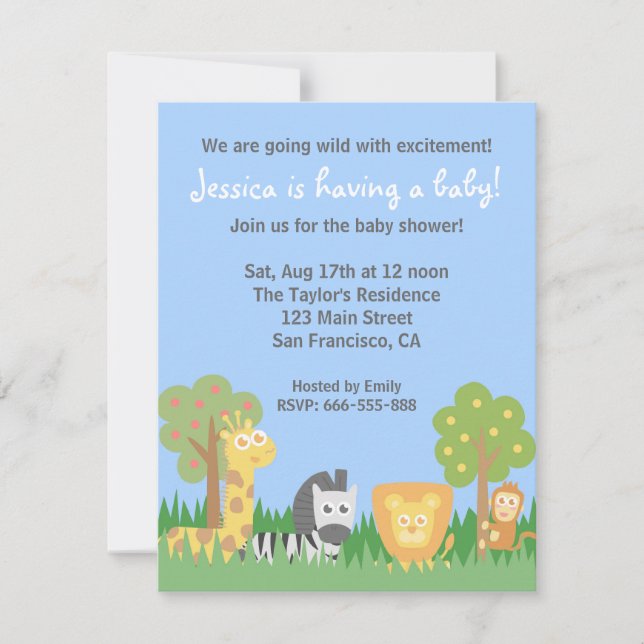 Convite Tema de Festa de Chás de Bebê com Animais Fofos da (Frente)