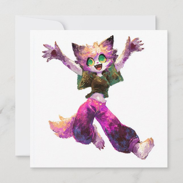 Convite Tema de Festa de Dança de Gato de Cartoon (Frente)