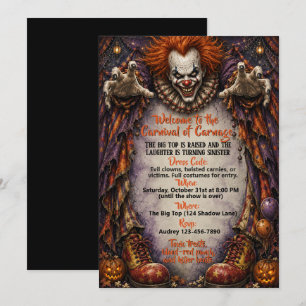 Convite Tema de Festa de Halloween de Palhaço Mau