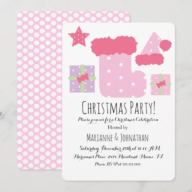 Convite Tema de Festa de Natal Mistura Rosa (Frente/Verso)