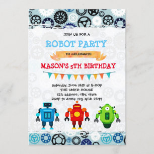 Convite tema de festa de robô fofo