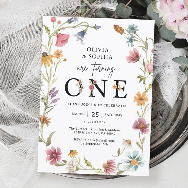 Convite Tema de Flor Selvagem 1rua Gêmeas Festa de anivers (Criador carregado)