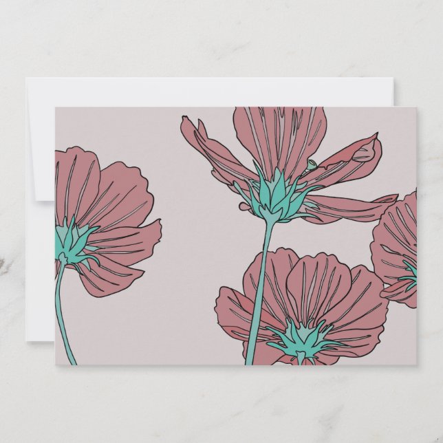 Convite Tema de flores, desenho de papoula (Frente)