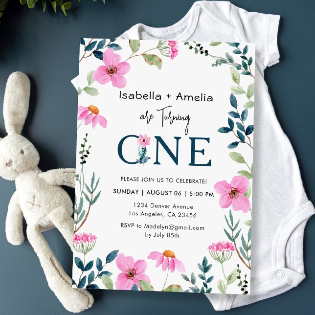 Convite Tema de Flores Selvagens do Partido do primeiro an (Criador carregado)
