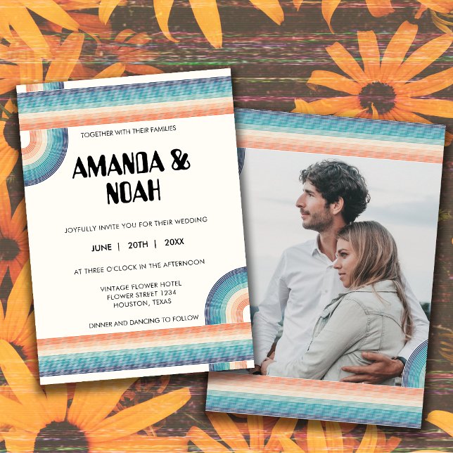 Convite Tema de Foto Casamento Listras Coloridas Retrô dos (Criador carregado)