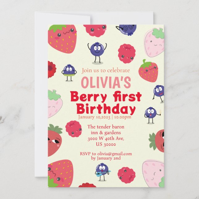Convite Tema de frutas para 1º aniversário  (Frente)