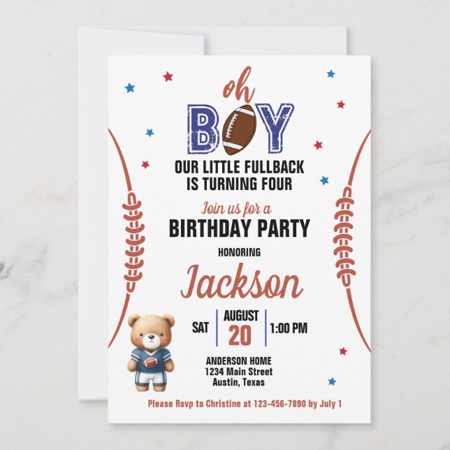 Convite Tema de Futebol Oh Boy para Aniversário de Qualque (Frente)