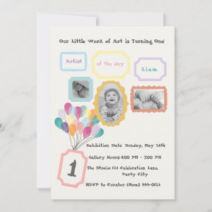 Convite Tema de Galeria de Arte - Pastel Aniversário de 1 