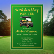 Tema de Golfe Elegante Carrinho Verde Dourado 50º 