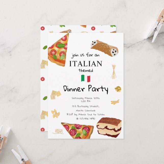 Convite Tema de Jantar de Pizza e Massa de Comida Italiana (Frente/Verso In Situ)