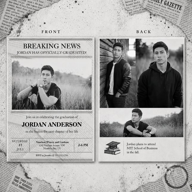 Convite Tema de Jornal Antigo para Formatura | (Criador carregado)