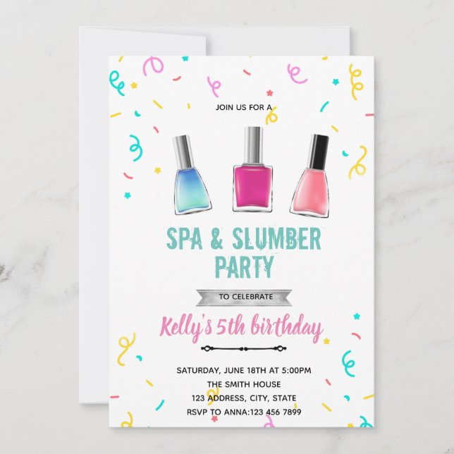 Convite Tema de manicure e pedicure de spa fofo (Frente)