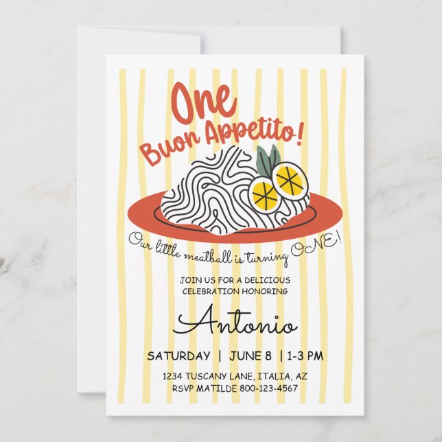 Convite Tema de Massa Italiana Comida Ciao Um 1º Aniversár (Frente)