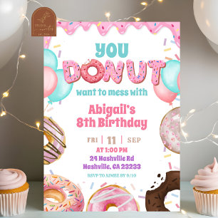 Convite Tema de Menina de Aniversário com Donut de Morango