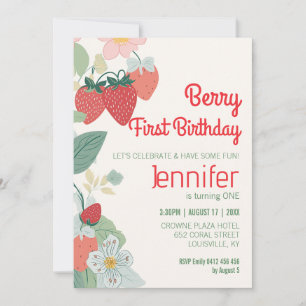Convite Tema de Morango Bonito, Berry Personalizado Primei