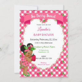 Convite Tema de Morango Menina Bebê Xadrez Rosa Verde